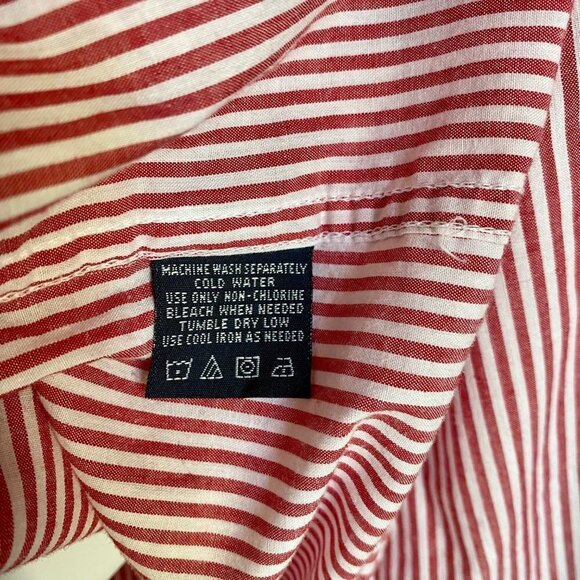 Puritan Long Sleeve Button Down Shirt Red White Stripes Large - Picture 9 of 9
